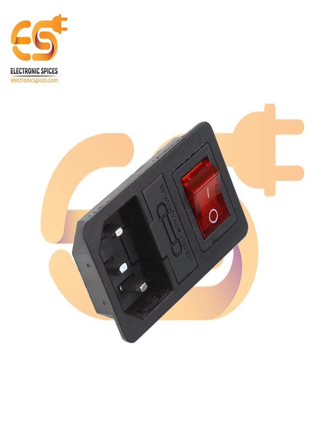 إلكترونيك سبايسس محول طاقة إلكتروني C14 AC 250 فولت 10 أمبير، يُركب على اللوحة، مزود بمقبس طاقة ثلاثي الأطراف مع مؤشر أحمر ومفتاح تشغيل/إيقاف وفتحة للفيوز. - Image 5